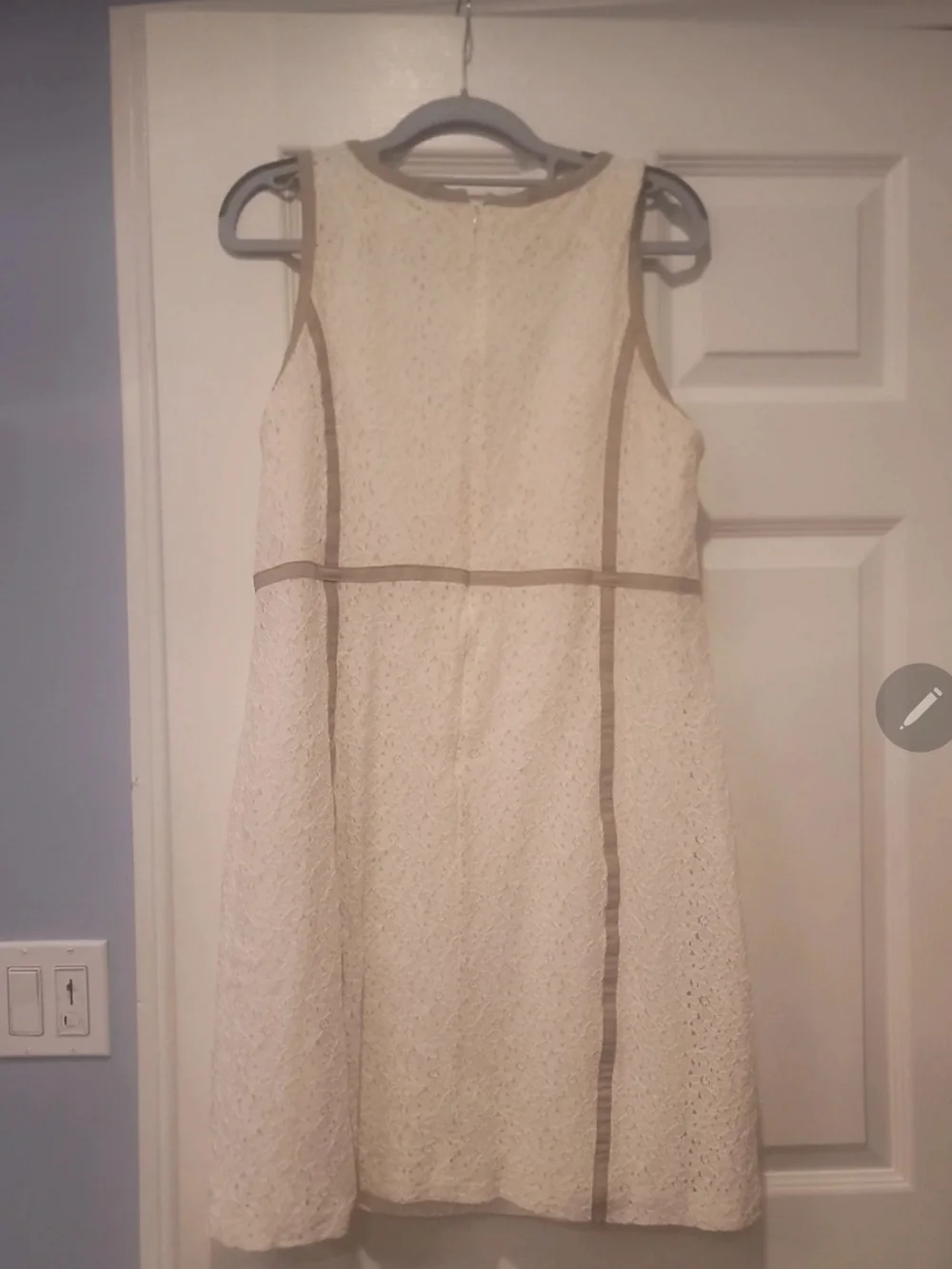 Michael Kors Cream Sleeveless Textured Shift Dress with Tan Trim